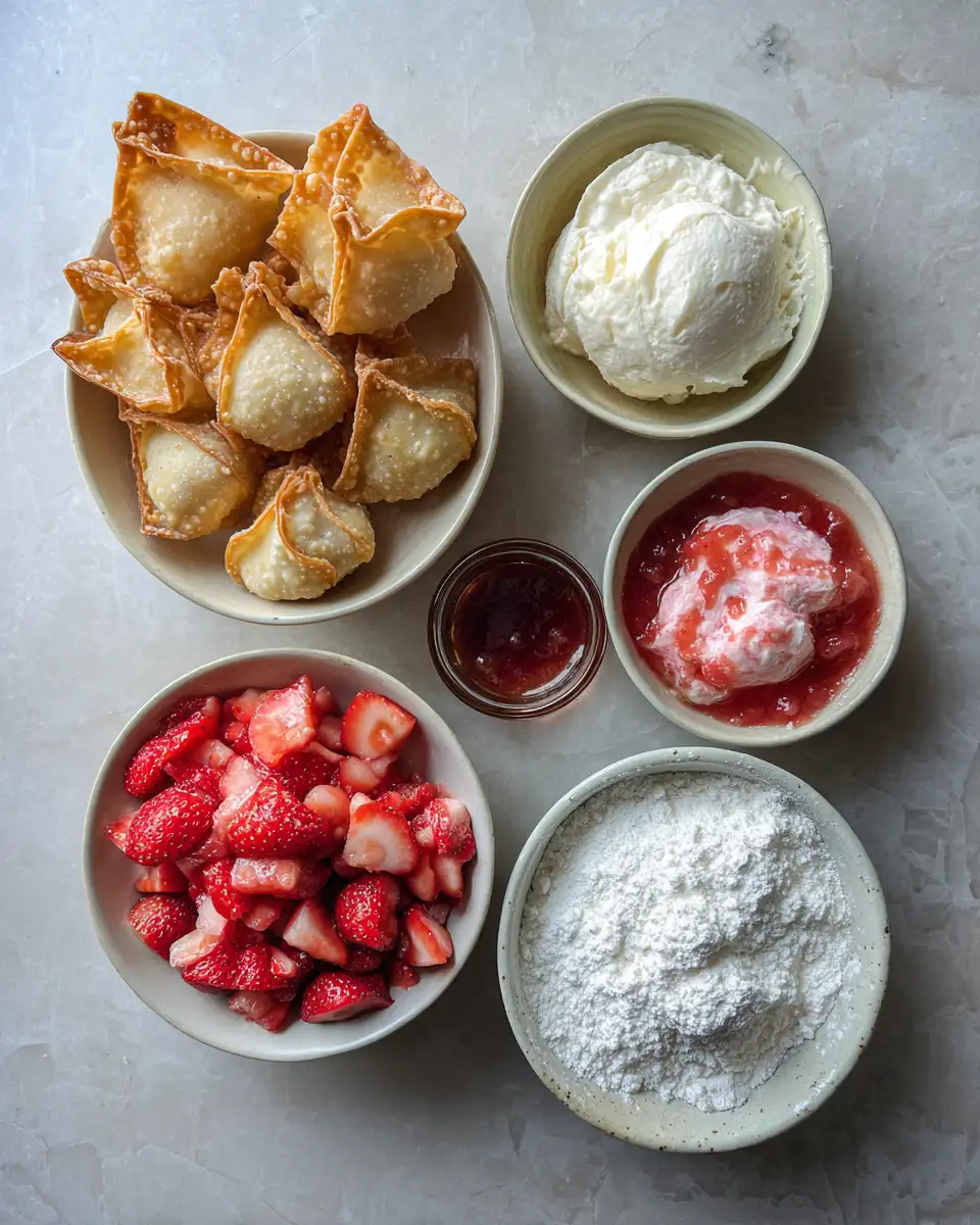 Ingredients for Crispy Wonton Meets Fried Strawberry Cheesecake Bliss: A Match Made in Dessert Heaven