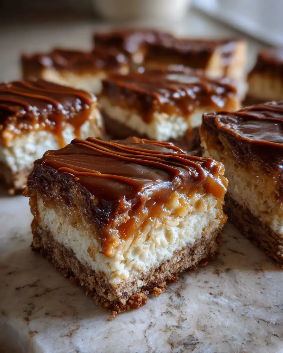Final dish - Indulge in Irresistible Gooey Caramel Cheesecake Bars Bliss