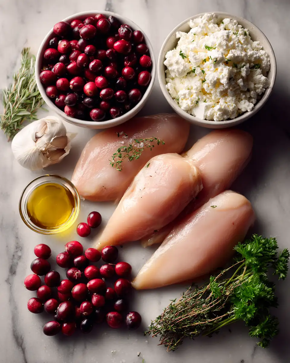 Sweet & Savory Delight: Honey Cranberry Chicken Bake with Feta Cheese 4 Ingredients for Sweet & Savory Delight: Honey Cranberry Chicken Bake with Feta Cheese