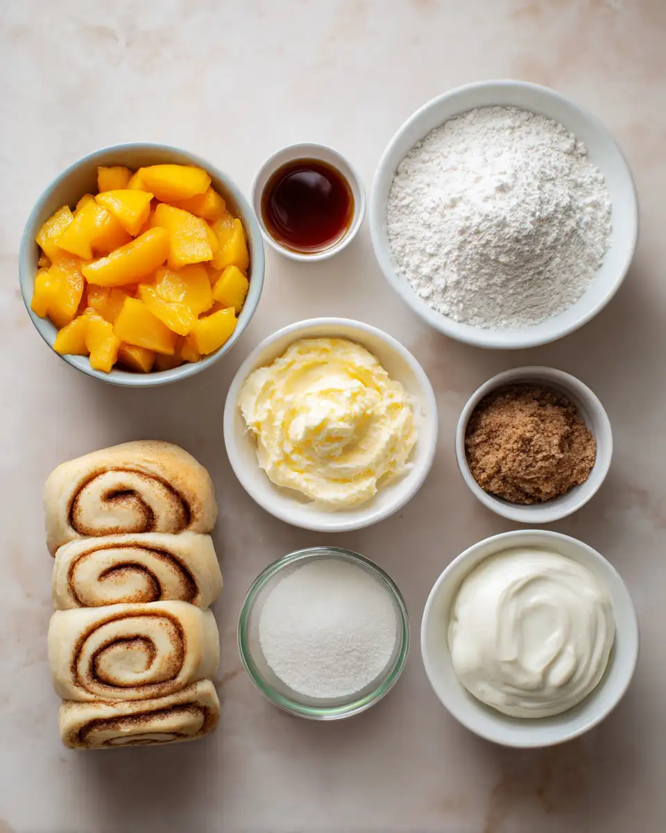 Quick & Delicious: Peach Pie Cinnamon Rolls in 30 Minutes 4 Ingredients for Quick & Delicious: Peach Pie Cinnamon Rolls in 30 Minutes