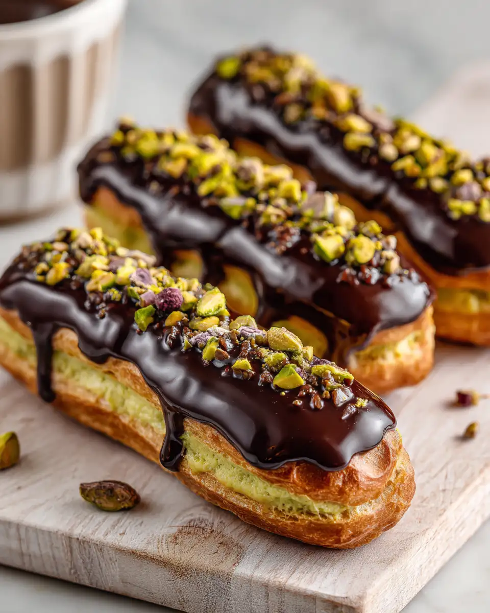 Decadent Delights: Pistachio Éclairs with a Luscious Chocolate Glaze 6 Final dish - Decadent Delights: Pistachio Éclairs with a Luscious Chocolate Glaze