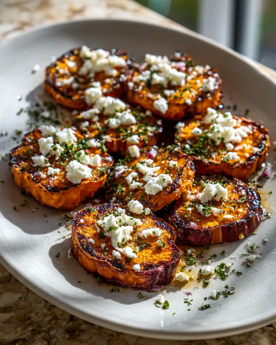 Final dish - Sweet Meets Savory: Roasted Sweet Potato Rounds with Honey and Feta Delight