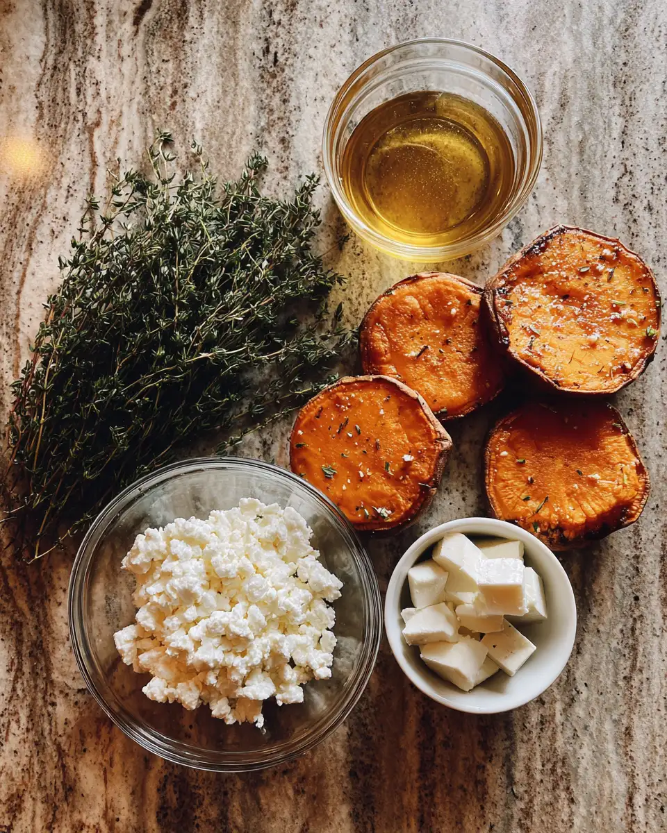 Ingredients for Sweet Meets Savory: Roasted Sweet Potato Rounds with Honey and Feta Delight