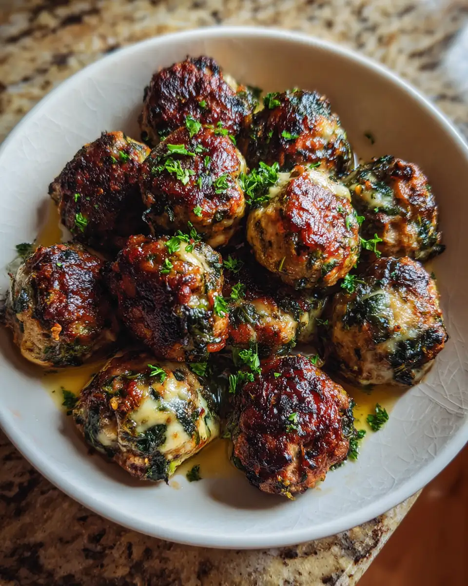 Quick & Delicious: Spinach Garlic Meatballs Stuffed with Mozzarella in 15 Minutes 6 Final dish - Quick & Delicious: Spinach Garlic Meatballs Stuffed with Mozzarella in 15 Minutes