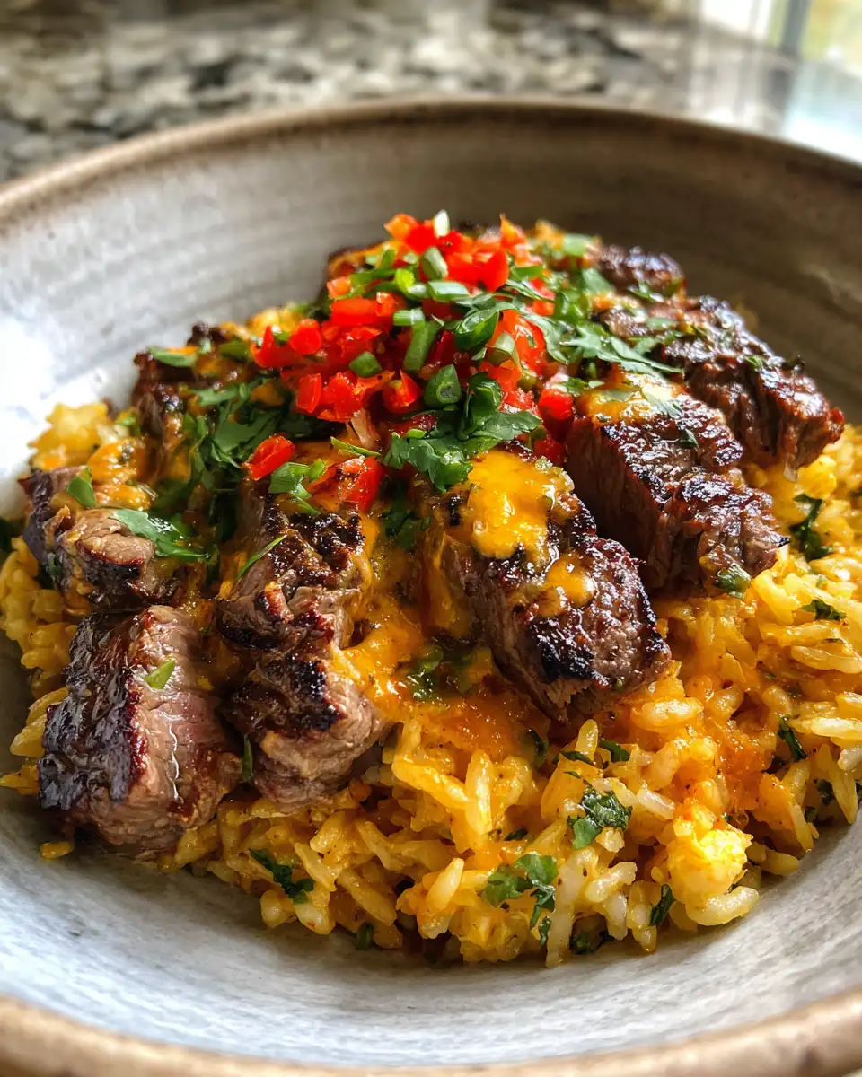 Final dish - Sizzling Steak Queso Rice Bowl: A Flavor Fiesta in Every Bite