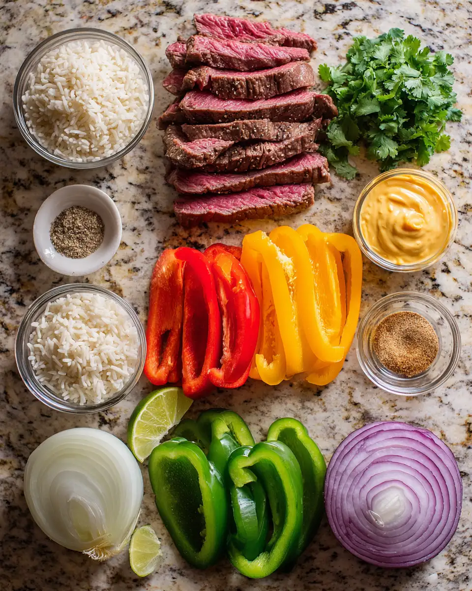 Ingredients for Sizzling Steak Queso Rice Bowl: A Flavor Fiesta in Every Bite