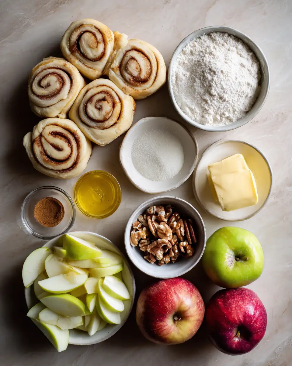 Ingredients for Irresistible Indulgence: Cinnamon Roll Apple Cobbler Delight