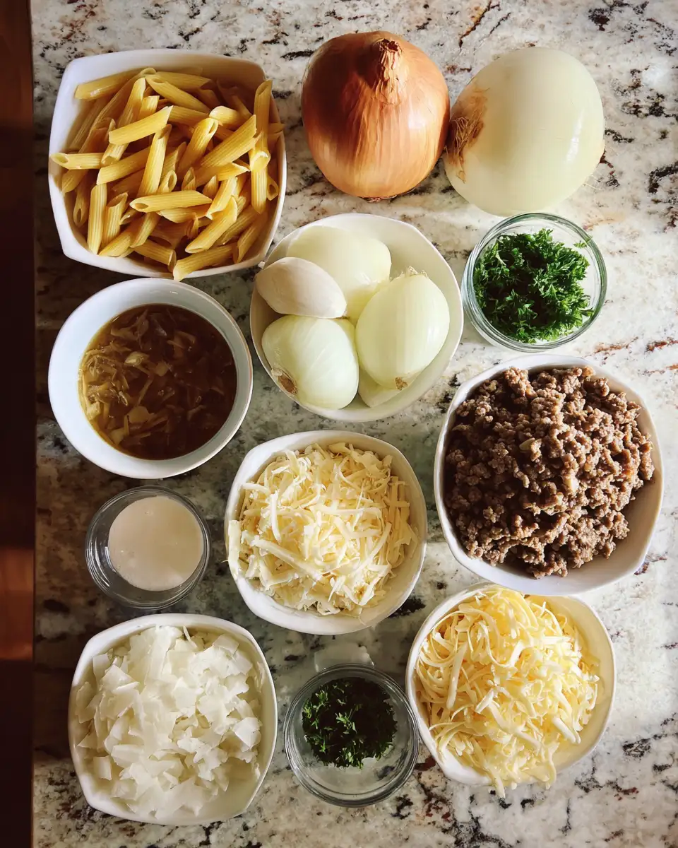 Decadent French Onion Beef Pasta: A Creamy Comfort Food Delight 4 Ingredients for Decadent French Onion Beef Pasta: A Creamy Comfort Food Delight