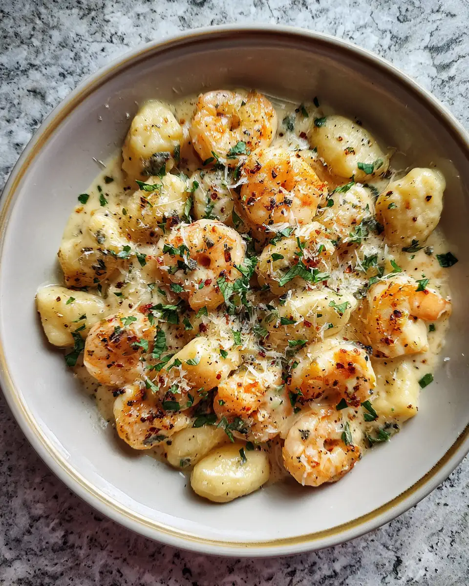 Final dish - Indulge in Comfort: Creamy Garlic Parmesan Shrimp Gnocchi Delight