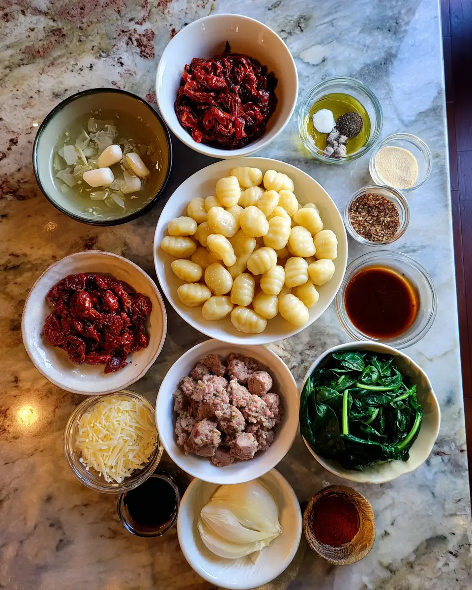 Ingredients for Indulge in Comfort: Creamy Tuscan Sausage Gnocchi Delight