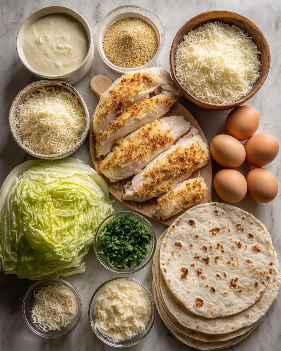 Ingredients for Crispy Parmesan Chicken Alfredo Wraps: A Decadent Twist on a Classic Favorite