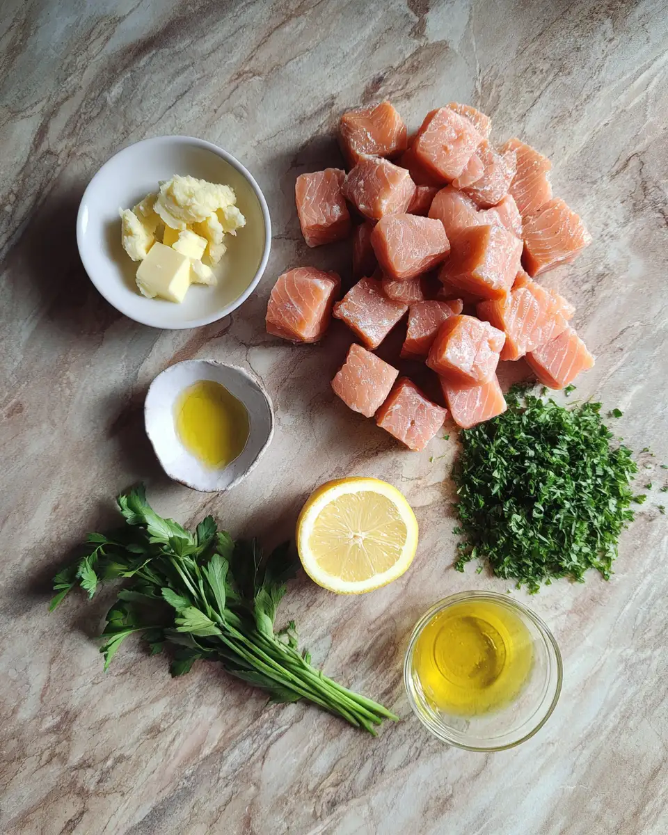 Savor the Flavor: Irresistible Garlic Butter Salmon Bites 4 Ingredients for Savor the Flavor: Irresistible Garlic Butter Salmon Bites