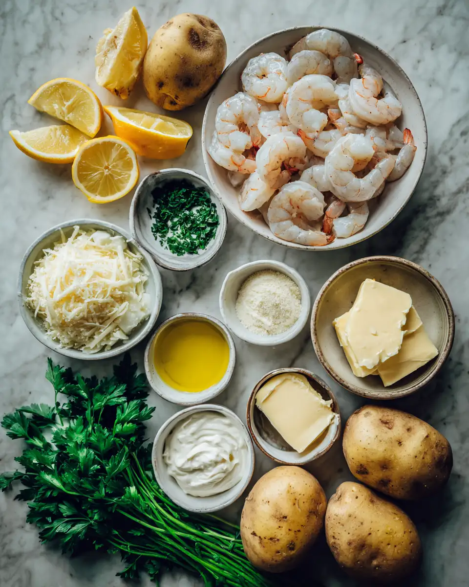 Ingredients for Decadent Garlic Butter Shrimp Stuffed Potatoes to Elevate Your Dinner Game