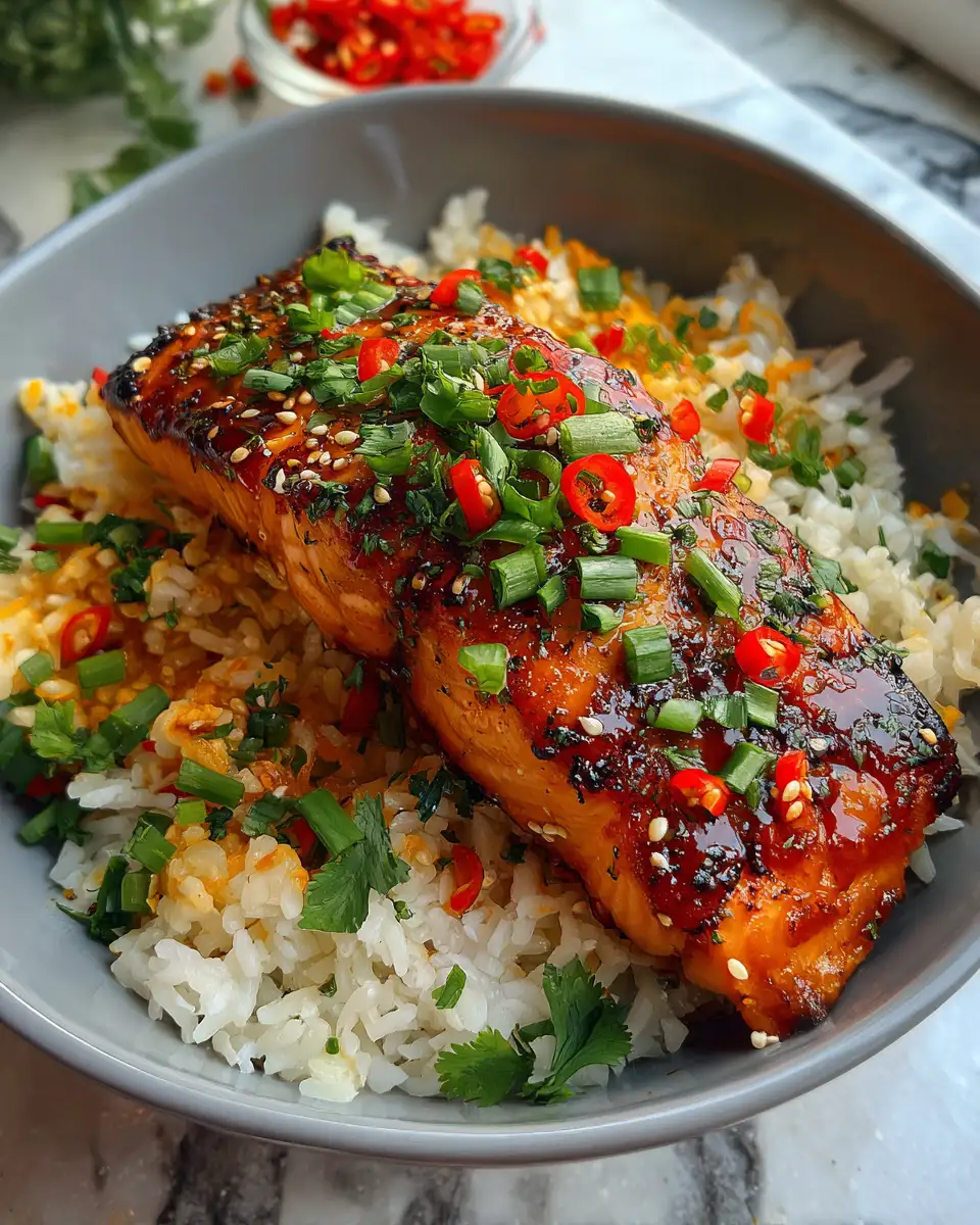 Final dish - Spice Up Your Dinner with Honey Sriracha Salmon Rice Bowls