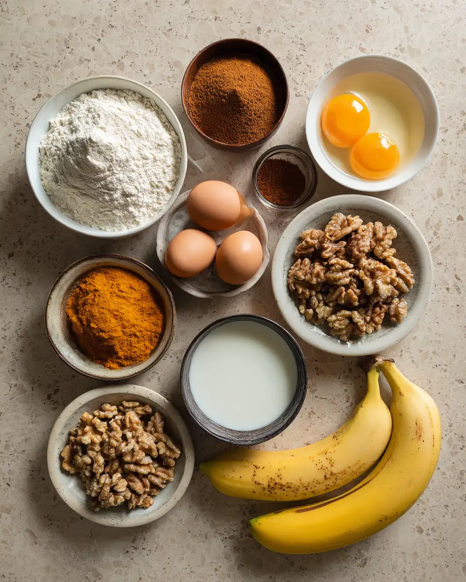 Ingredients for Perfectly Spiced Pumpkin Banana Bread for Cozy Fall Days