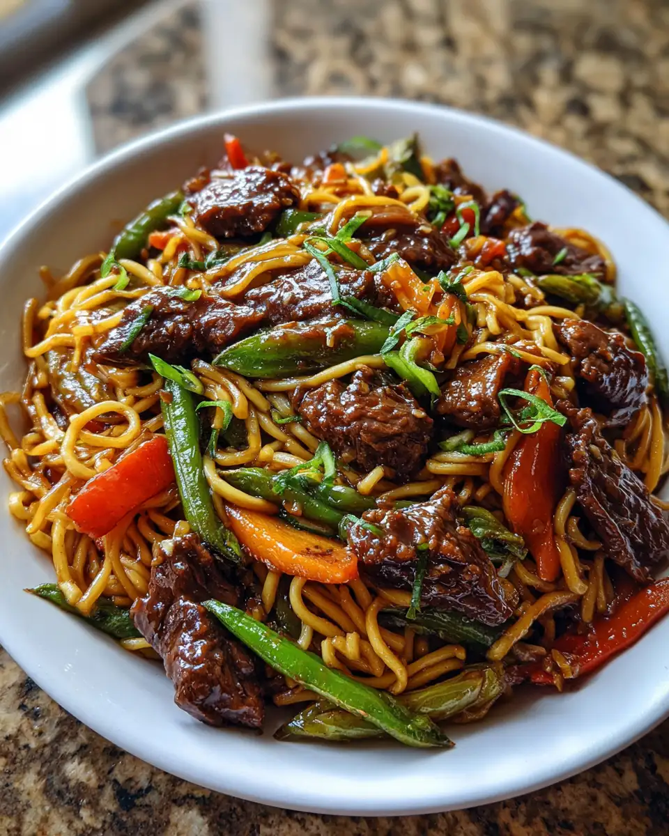 Final dish - Irresistible Sticky Honey Garlic Beef Noodles: A Flavor Explosion in Every Bite