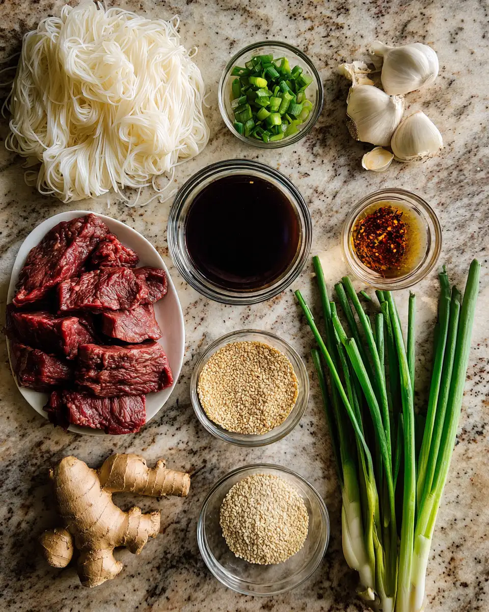 Ingredients for Irresistible Sticky Honey Garlic Beef Noodles: A Flavor Explosion in Every Bite